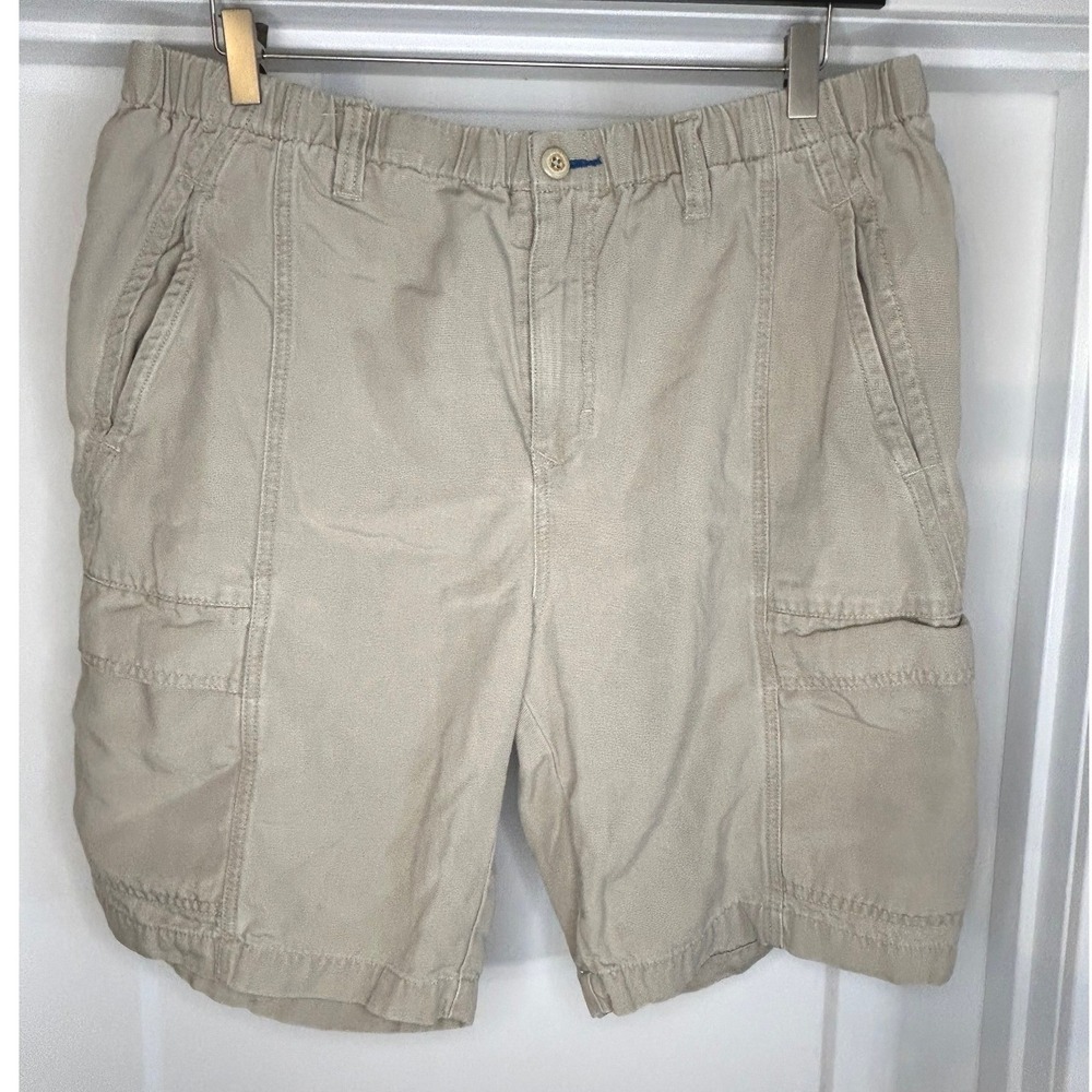 Tommy Bahama Relax Mens Tan Tencel Cotton Cargo Shorts Elastic Waist Large